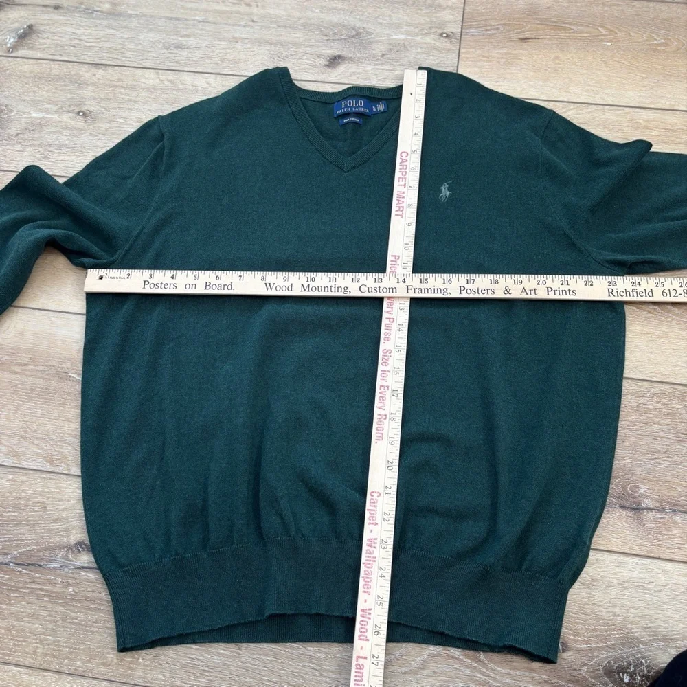 Polo Ralph Lauren Men's V-Neck Sweater Sz XL X-Large Pima Cotton Green Pony Logo